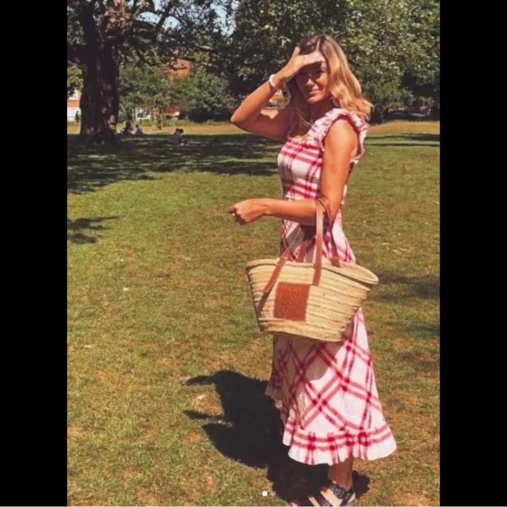 Ganni Red and White Seersucker Checkered Maxi Dress Size 40 - Picture 5 of 15